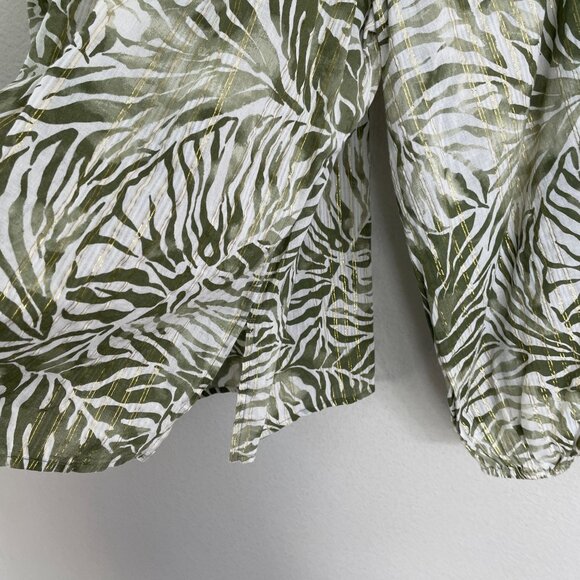 Tommy Bahama Womens Medium Green White Metallic Tropical Cotton Peasant Blouse - Picture 10 of 11